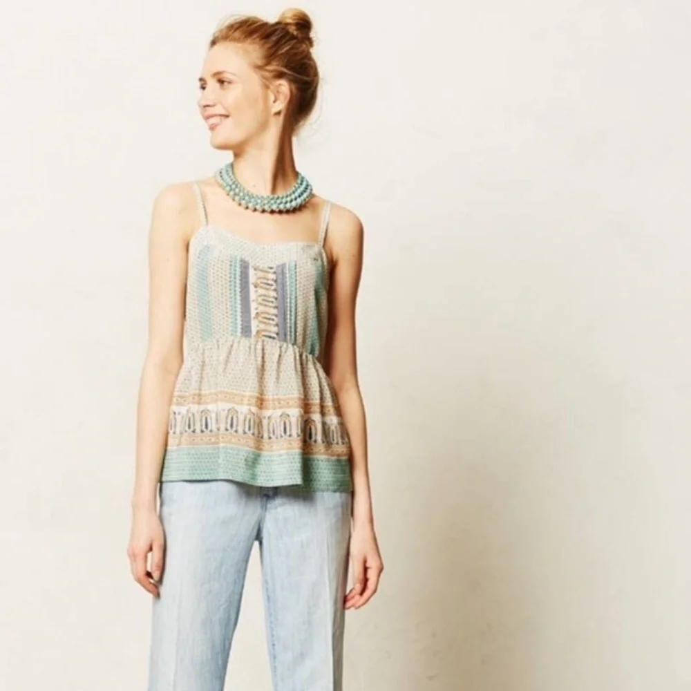 Vanessa Virginia Anthropologie Montara 100% Silk Peplum Blouse sz 0 - Picture 2 of 12